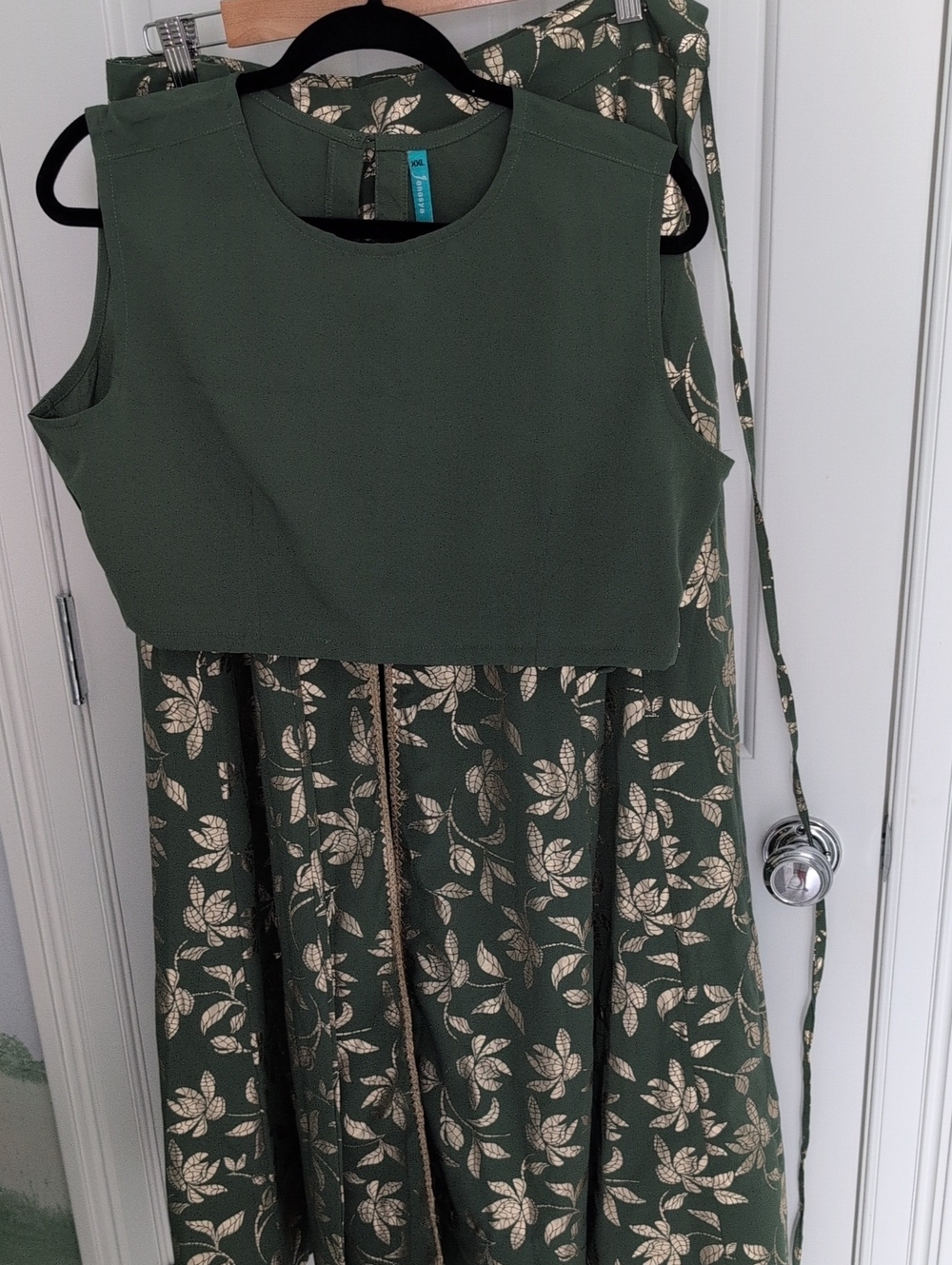 Olive Green Two-Piece Lahenga Choli Floral Skirt And Pant Set